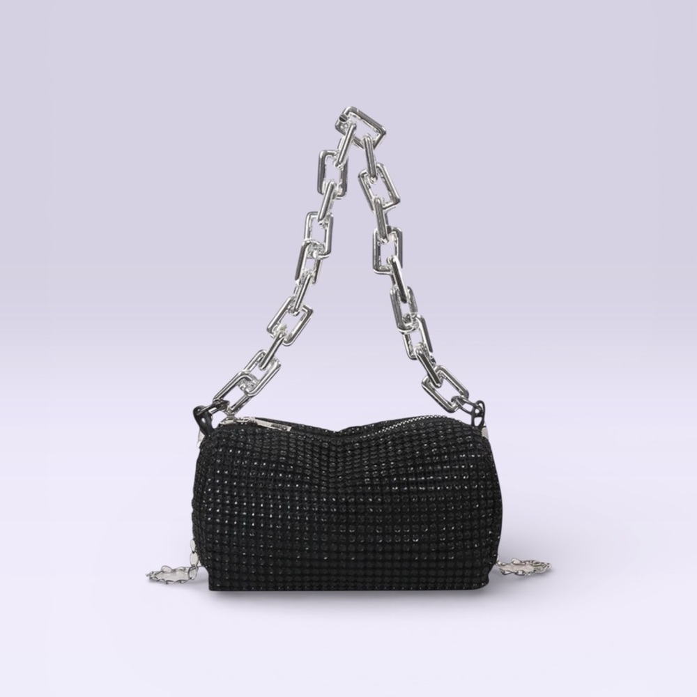 PARTY GIRL Black Crystal Mini Top-Handle PU Leather Bag Cocktail Party Fashion